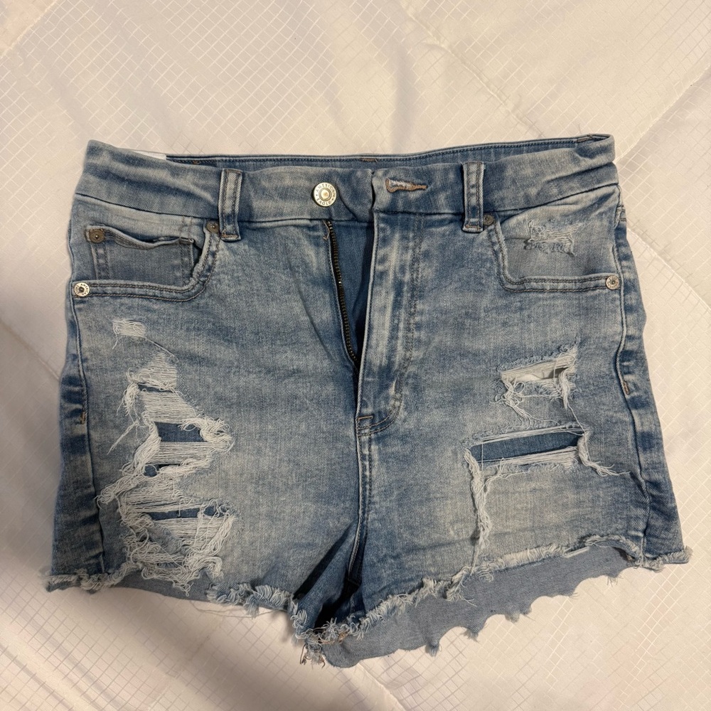 American Eagle Curvy Light Blue Distressed Jean Shorts
